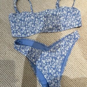 Hollister Blue and White Patterned Bandeau Bikini